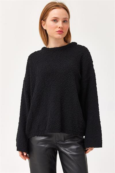 Oversize Dökümlü Triko Kazak Siyah