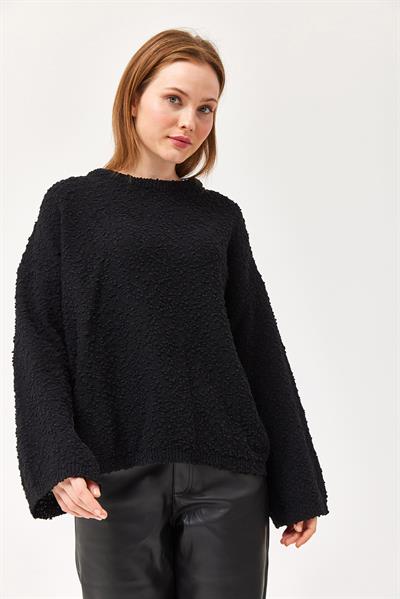 Oversize Dökümlü Triko Kazak Siyah