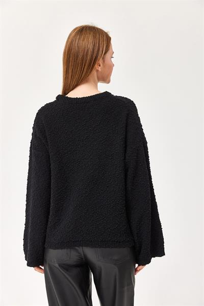 Oversize Dökümlü Triko Kazak Siyah