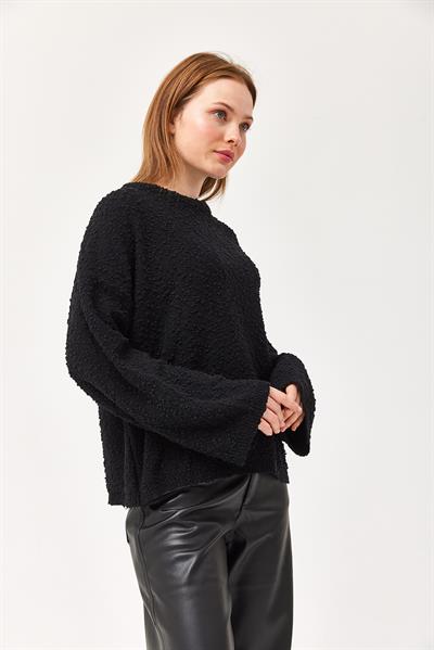 Oversize Dökümlü Triko Kazak Siyah