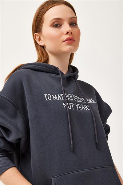 Oversize Kapüşonlu Kanguru Cepli Sweatshirt Antrasit