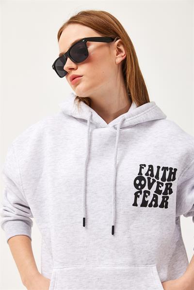 Oversize Kapüşonlu Kanguru Cepli Sweatshirt Gri