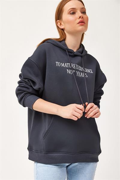 Oversize Kapüşonlu Kanguru Cepli Sweatshirt Antrasit