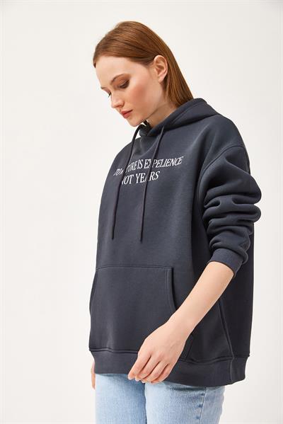 Oversize Kapüşonlu Kanguru Cepli Sweatshirt Antrasit