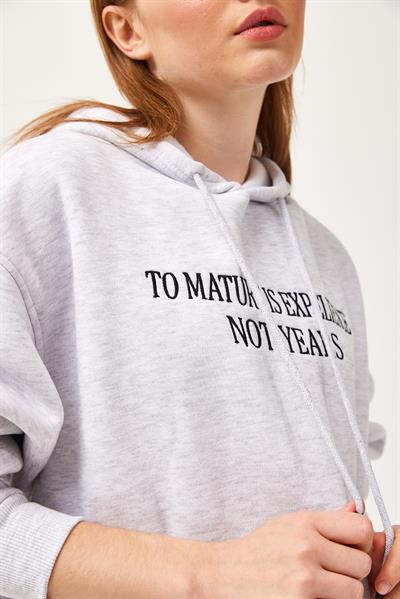 Oversize Kapüşonlu Kanguru Cepli Sweatshirt Gri