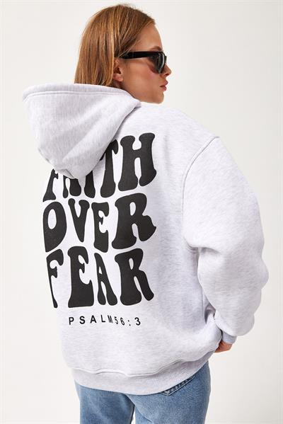 Oversize Kapüşonlu Kanguru Cepli Sweatshirt Gri
