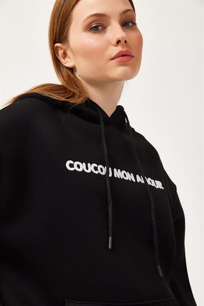 Oversize Kapüşonlu Kanguru Cepli Sweatshirt Siyah