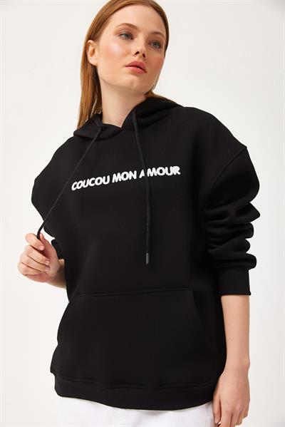 Oversize Kapüşonlu Kanguru Cepli Sweatshirt Siyah