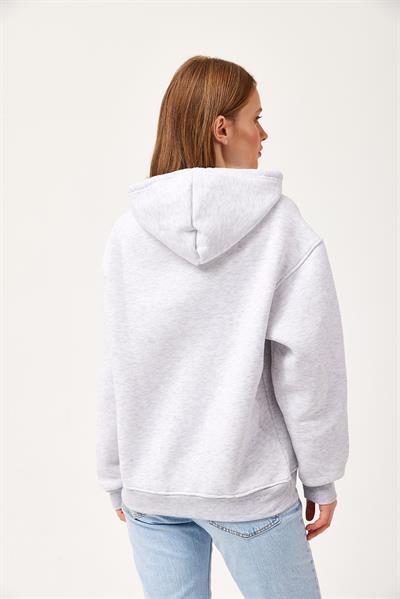 Oversize Kapüşonlu Kanguru Cepli Sweatshirt Gri
