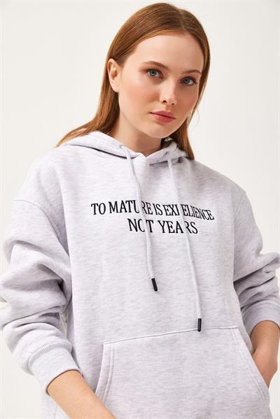 Oversize Kapüşonlu Kanguru Cepli Sweatshirt Gri