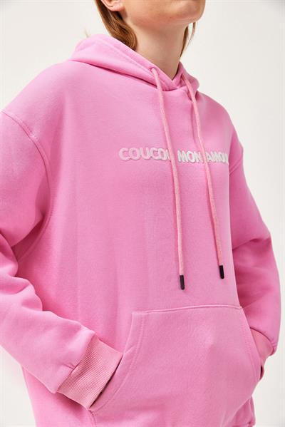 Oversize Kapüşonlu Kanguru Cepli Sweatshirt Pembe