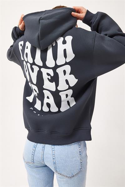 Oversize Kapüşonlu Kanguru Cepli Sweatshirt Antrasit