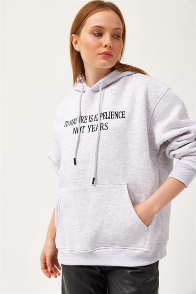 Oversize Kapüşonlu Kanguru Cepli Sweatshirt Gri