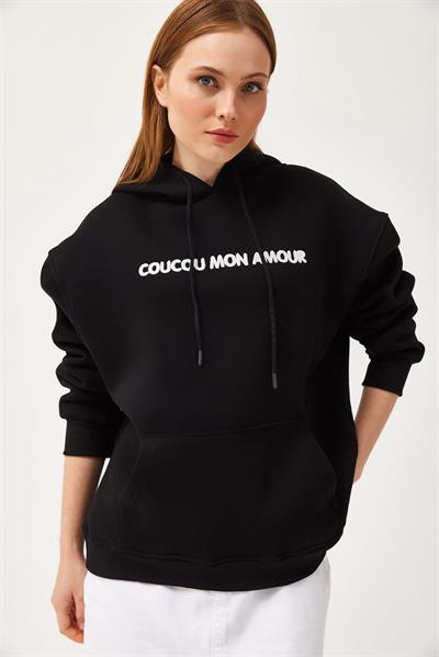 Oversize Kapüşonlu Kanguru Cepli Sweatshirt Siyah