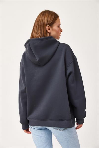Oversize Kapüşonlu Kanguru Cepli Sweatshirt Antrasit