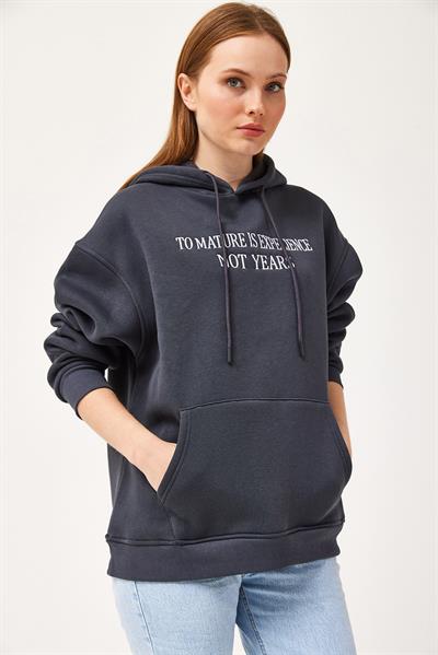 Oversize Kapüşonlu Kanguru Cepli Sweatshirt Antrasit