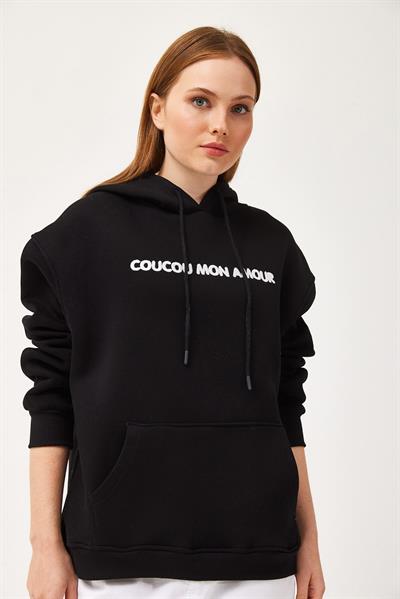 Oversize Kapüşonlu Kanguru Cepli Sweatshirt Siyah