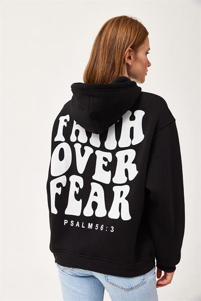 Oversize Kapüşonlu Kanguru Cepli Sweatshirt Siyah