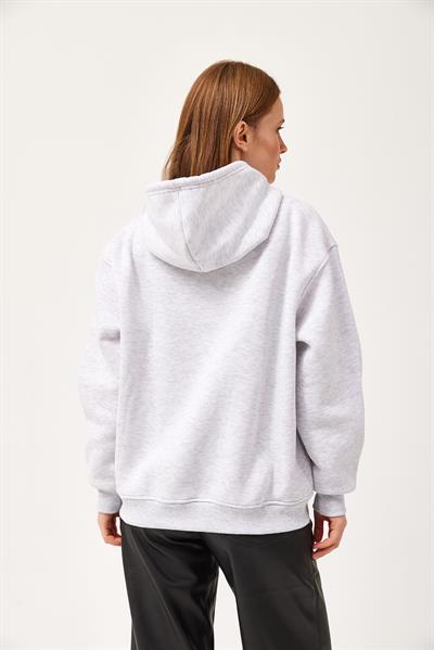 Oversize Kapüşonlu Kanguru Cepli Sweatshirt Gri