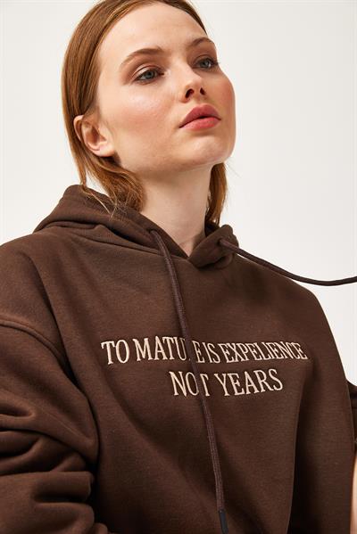 Oversize Kapüşonlu Kanguru Cepli Sweatshirt Kahverengi