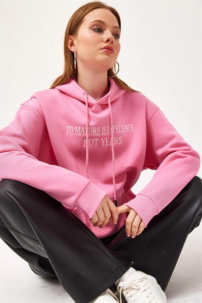 Oversize Kapüşonlu Kanguru Cepli Sweatshirt Pembe
