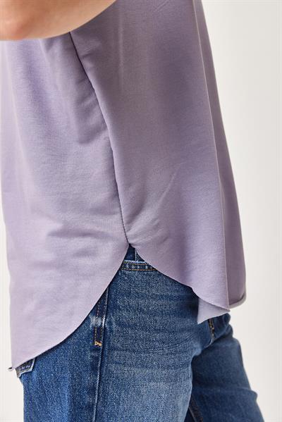 Oysh Yumuşak Dokulu Eteği Oval Modal Tshirt Lila