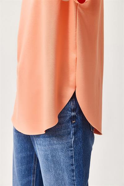 Oysh Yumuşak Dokulu Eteği Oval Modal Tshirt Yavruağzı