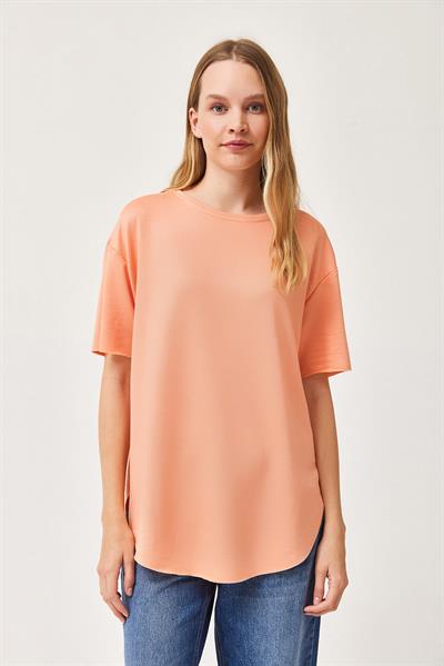 Oysh Yumuşak Dokulu Eteği Oval Modal Tshirt Yavruağzı