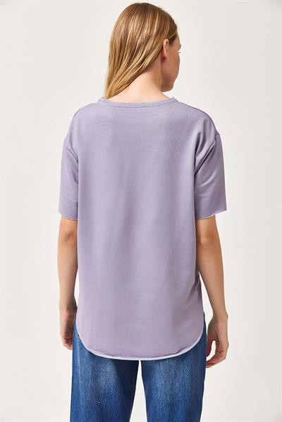Oysh Yumuşak Dokulu Eteği Oval Modal Tshirt Lila