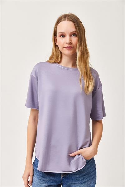 Oysh Yumuşak Dokulu Eteği Oval Modal Tshirt Lila