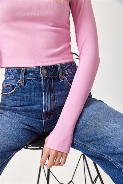 Parmak Geçme Detaylı  Esnek  Örme Bluz Pembe