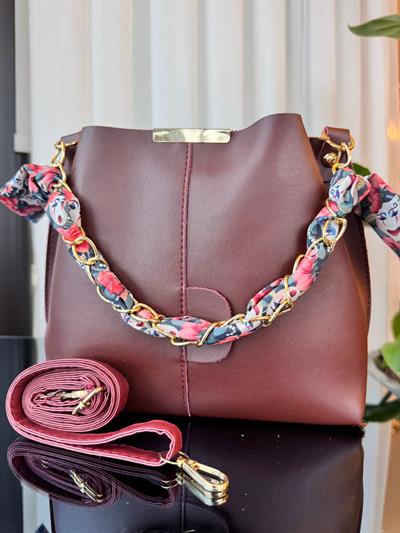 Şallı Mini El ve Omuz Çantası Bordo  