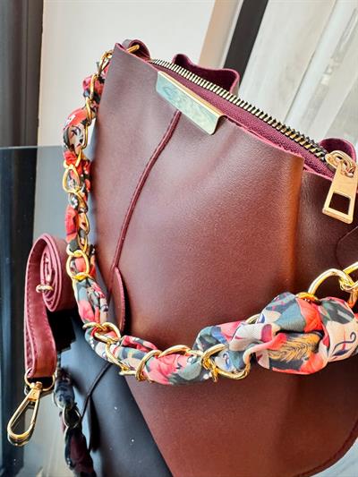 Şallı Mini El ve Omuz Çantası Bordo  