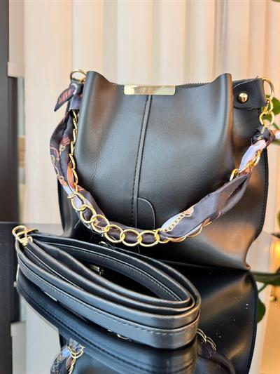 Şallı Mini El ve Omuz Çantası Siyah