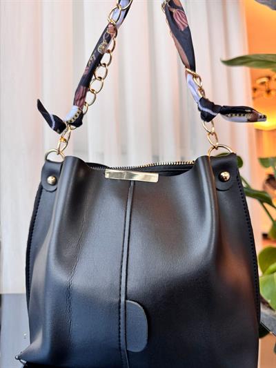 Şallı Mini El ve Omuz Çantası Siyah