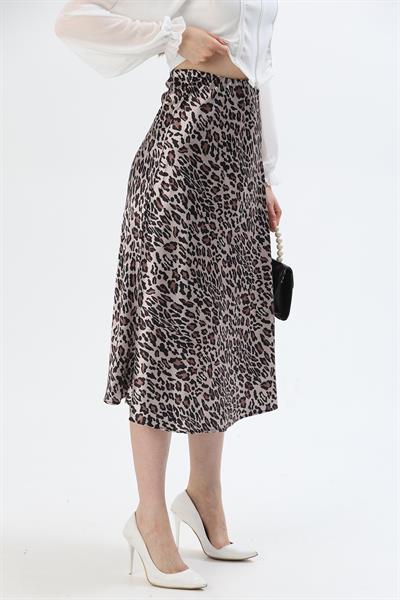 Saten Midi Etek Leopar