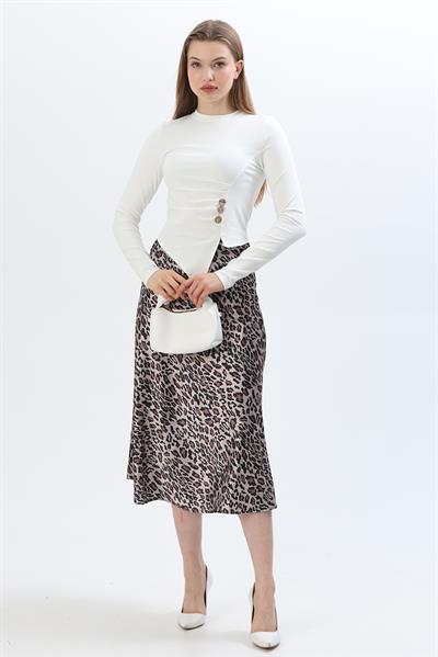 Saten Midi Etek Leopar