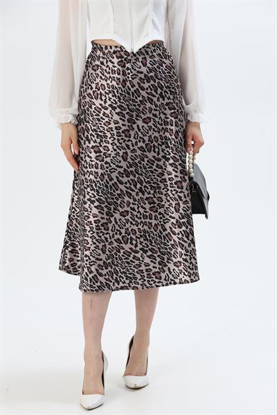 Saten Midi Etek Leopar