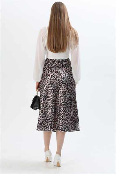 Saten Midi Etek Leopar