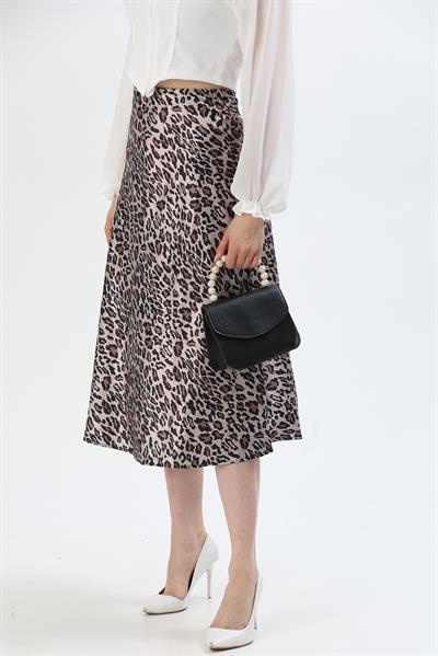 Saten Midi Etek Leopar