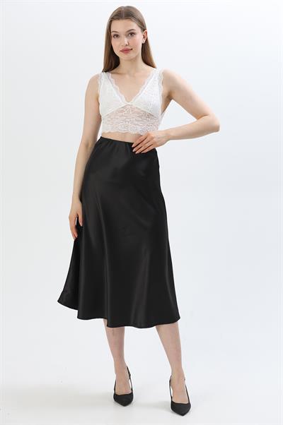 Saten Midi Etek Siyah