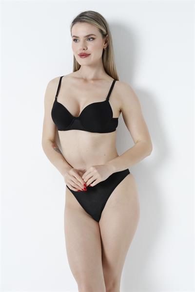 Sütyen Takım Çizgili Boş Siyah