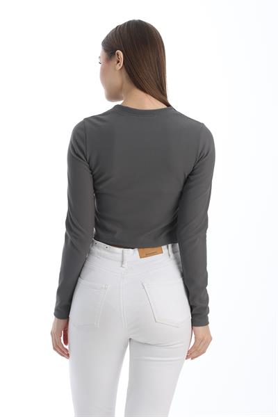 Taş Detaylı Bisiklet Yaka Bluz Antrasit
