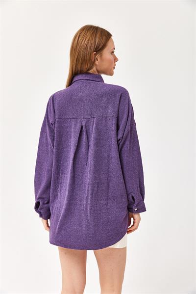Tasarım Taş Detay Gömlek Mor