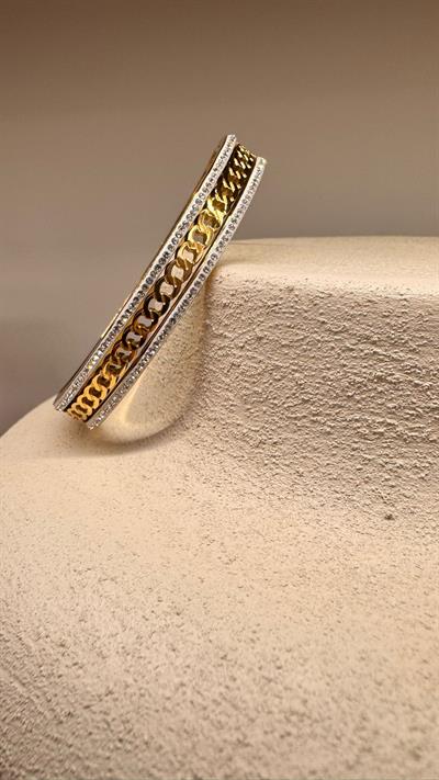 Taşlı Burgulu Kelepçe Bileklik Gold