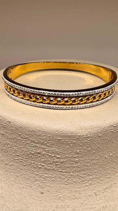 Taşlı Burgulu Kelepçe Bileklik Gold