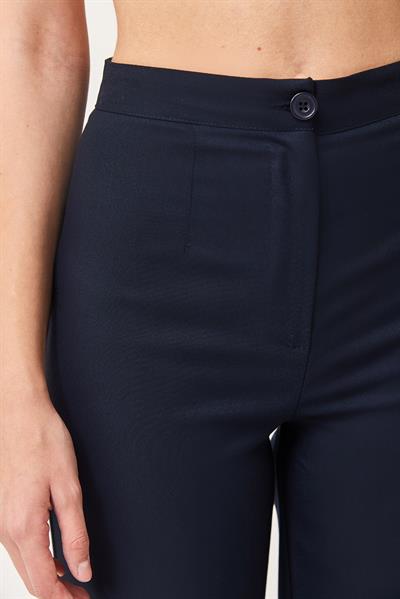 Tek Düğme Bol Paça Kumaş Pantolon Lacivert