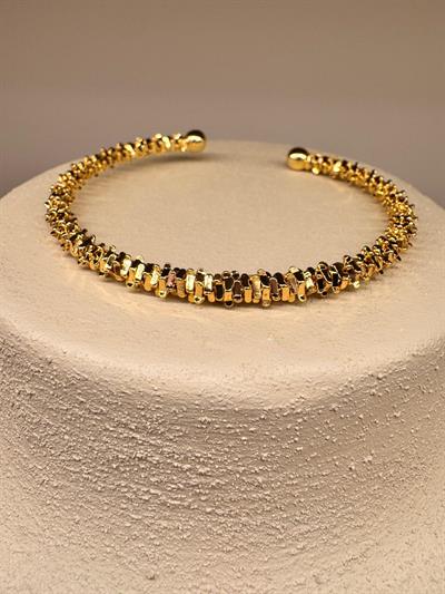 Tırtıklı Çelik Kelepçe Bileklik Gold