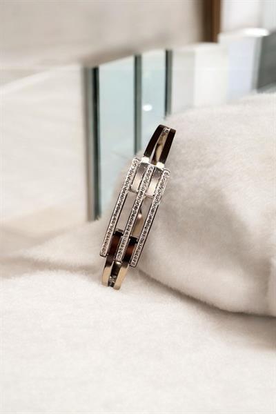 Üç Kemer Taşlı Kelepçe Bileklik Gümüş