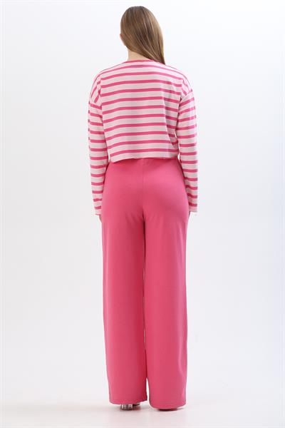 Üstü Crop Yüksek Bel İkili Takım Pembe